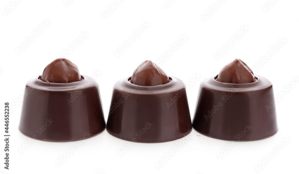 Sweet chocolate candies on white background Sweet chocolate candies on white background