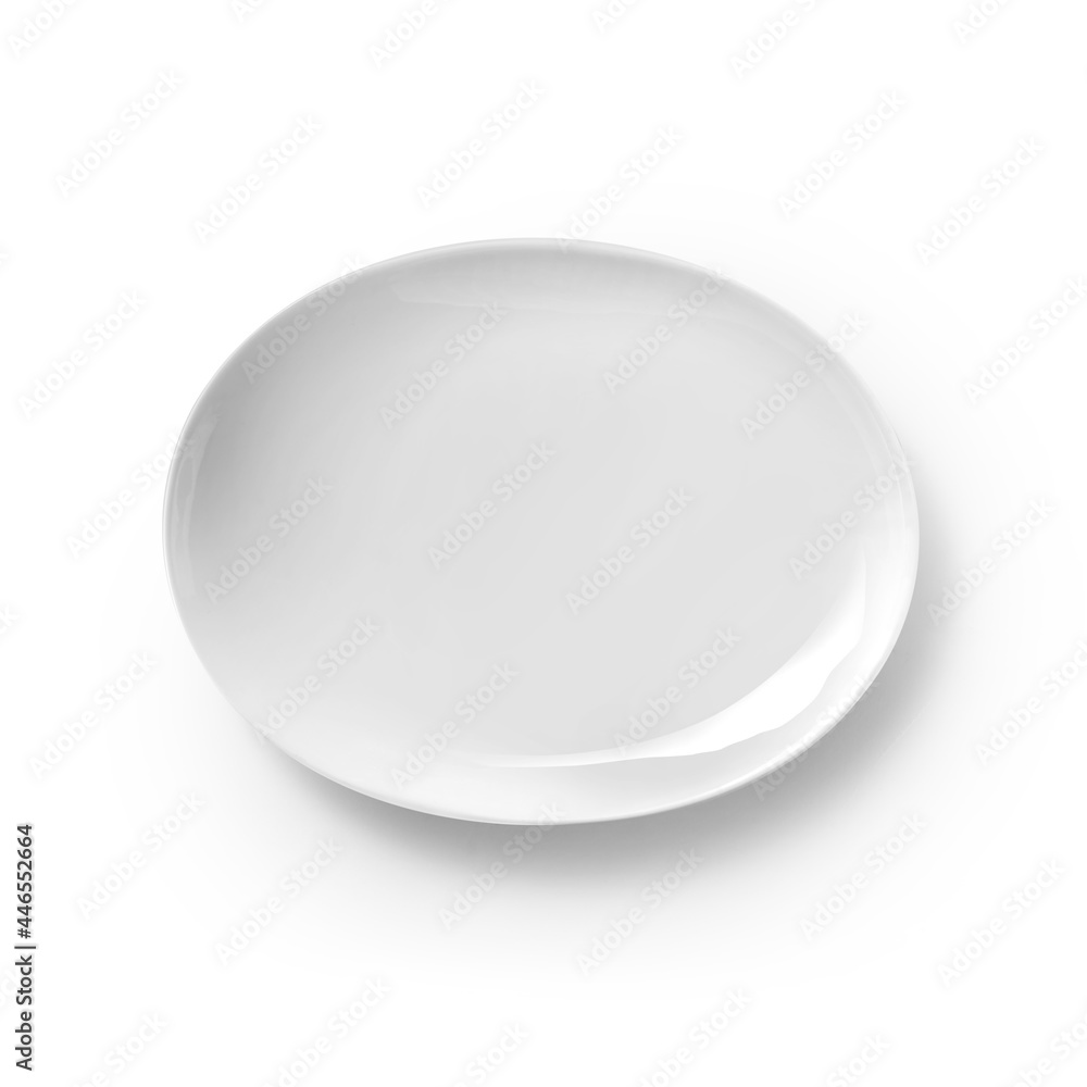 Top view of white ceramic plate isolated on white background Top view of white ceramic plate isolated on white background