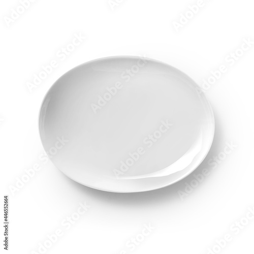Top view of white ceramic plate isolated on white background