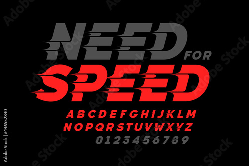 Speed style font design, alphabet letters and numbers vector illustration