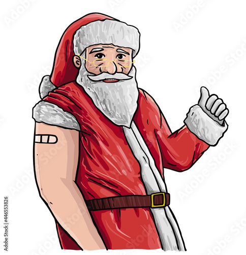 Santa Claus give a thumbs up after take vaccine. 