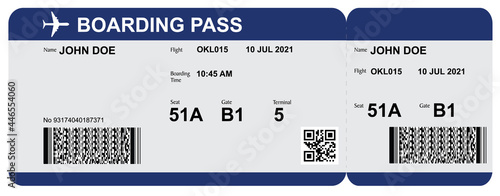 Template of airline boarding pass ticket isolated on white background photo