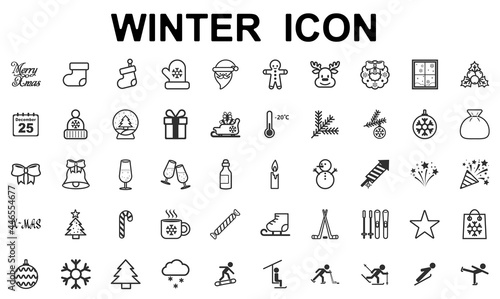 winter, christmas and winter sports icons on white background