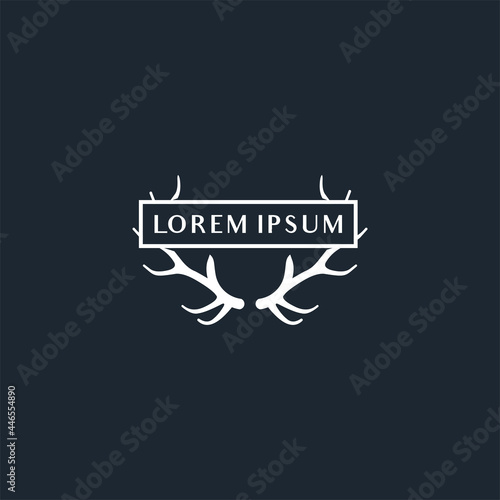 Deer antlers Hunt Logo template. Horns, antelopes, elk, moose, Cervinae,muntjac, fallow deer, chital, Capreolinae, reindeer.
