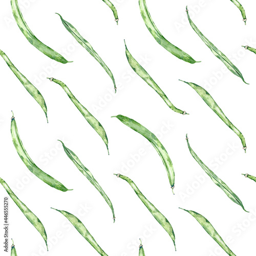 Watercolor seamless pattern of green beans