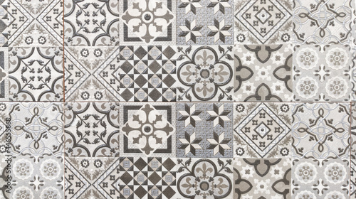 abstract grey brown tile Floral Mosaic portuguese Pattern azulejo design background photo