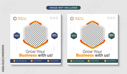 Grow up your business social media post or square flyer editable web banner design template premium vector