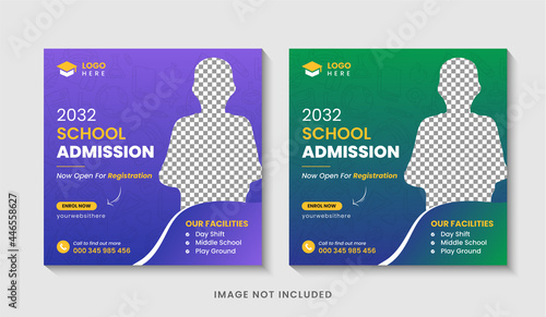 Online school admission social media post & back to school web banner template  design premium vector