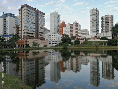 buildings and reflections in the river 