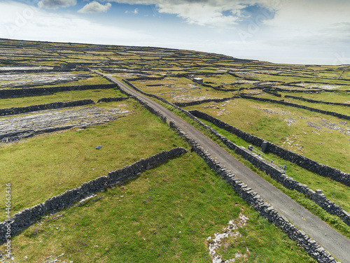Photography Aerial view on stone fences green fields of Aran islands