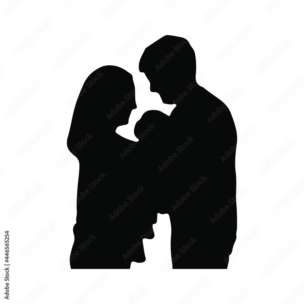 silhouette mom, dad, and baby family on white background. vector illustration