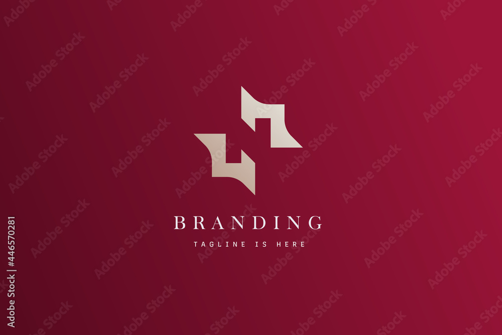 logo letter N negative space and crown, star icon inside in double ...