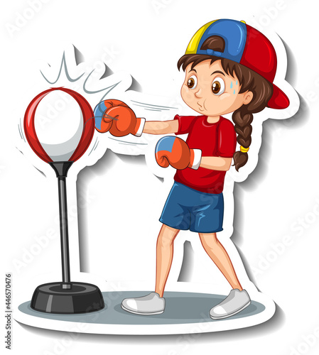 Cartoon character sticker with a girl punching