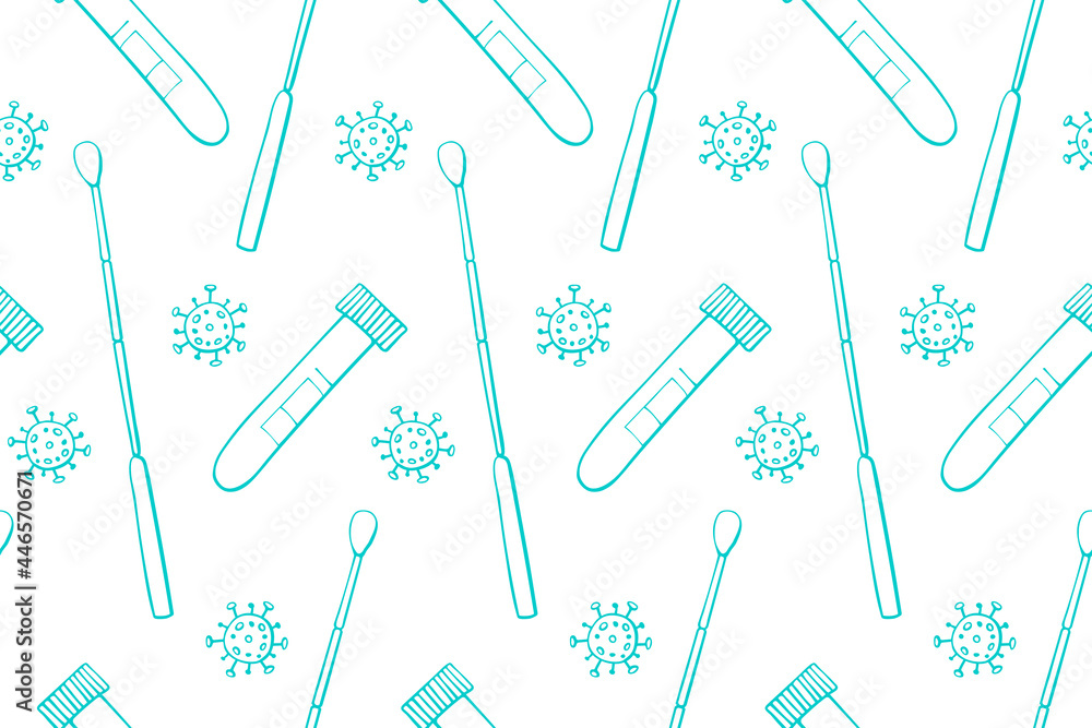 Swab Sample Pattern Seamless pattern with Test tubes, swabs and molecules virus isolated on ...