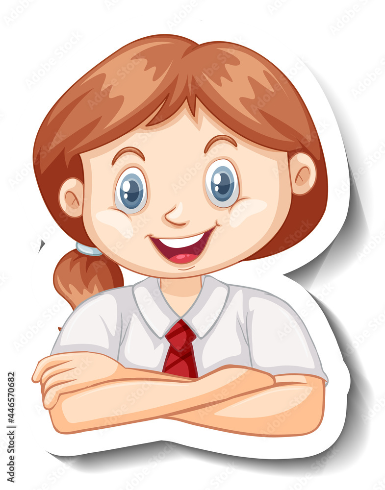 A sticker template with portrait of a student girl in school uniform A sticker template with portrait of a student girl in school uniform