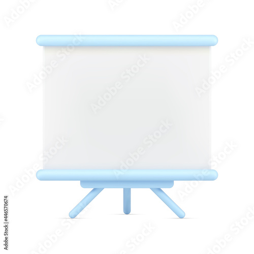 Empty stand on tripod 3d icon. White board for presentation and projector