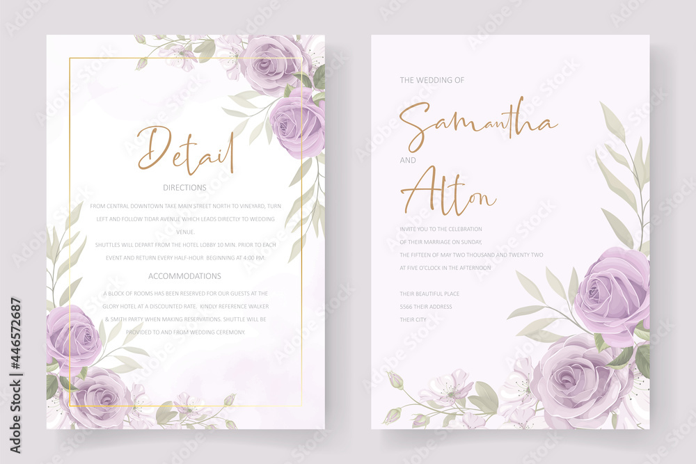 Beautiful soft floral and leaves wedding invitation card design