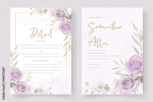 Beautiful soft floral and leaves wedding invitation card design