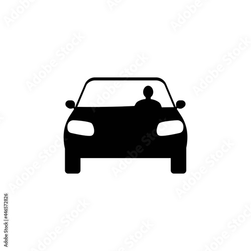 Man driving car black silhouette icon. Trendy flat isolated symbol, sign on white background, can be used for: illustration, outline, logo, mobile, app, design, web, dev, ui, ux, gui. Vector EPS 10