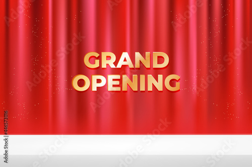 grand opening banner with red curtain