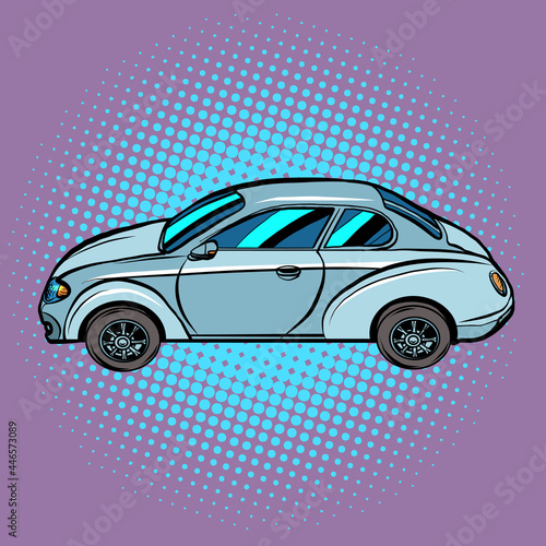 A passenger car on a pop art background. Automobile transport, automobile. Auto
