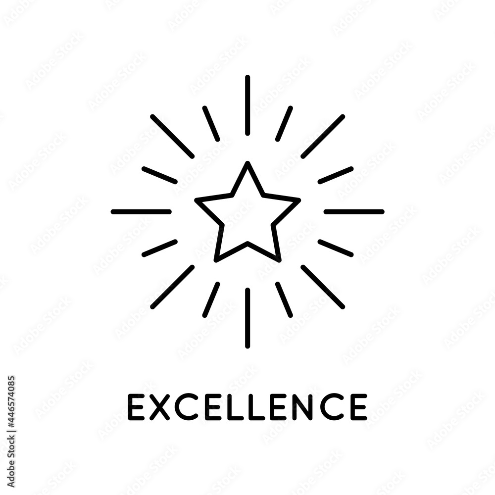 Excellence line icon. Quality symbol. Starburst sign. Appreciation concept. Valuable quality. Outstanding feature. Award winning. First class brilliance. Rating star. Vector illustration,flat,clip art Excellence line icon. Quality symbol. Starburst sign. Appreciation concept. Valuable quality. Outstanding feature. Award winning. First class brilliance. Rating star. Vector illustration,flat,clip art