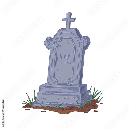 Obraz na plátně Old upright gravestone with Christian cross