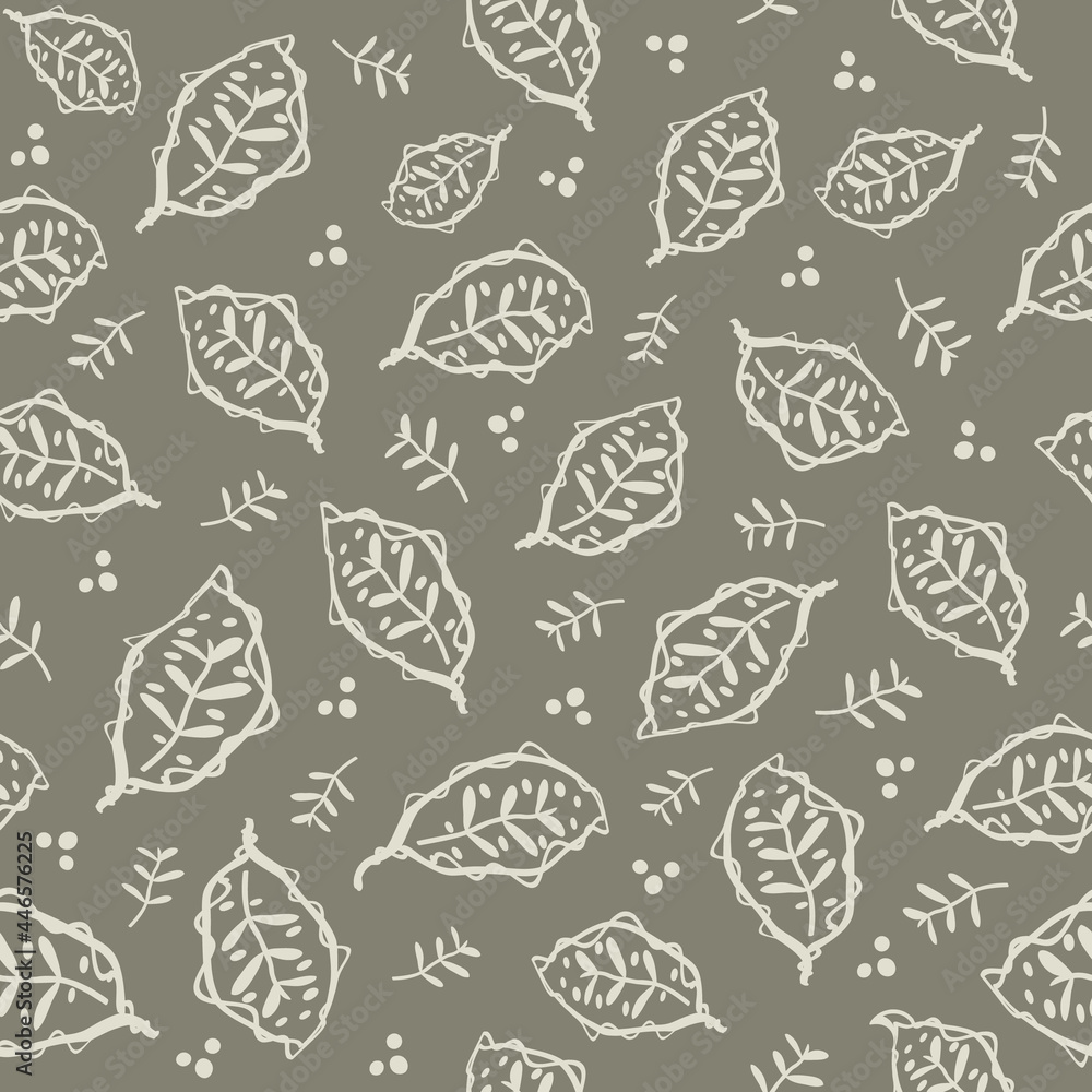 Hand drawn modern scandi leaf vector seamless pattern background. Neutral brown white painterly backdrop with scattered foliage, sprigs and dots. Scandinavian style.Botanical repeat for wellness Hand drawn modern scandi leaf vector seamless pattern background. Neutral brown white painterly backdrop with scattered foliage, sprigs and dots. Scandinavian style.Botanical repeat for wellness