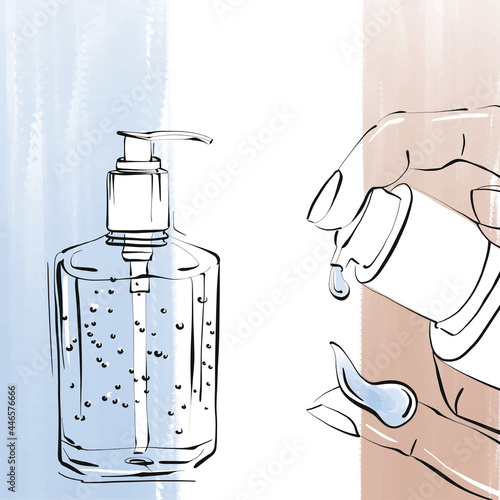 Disinfection of hands with an antibacterial agent prevention of cavid-19 with a copy of the space, close-up