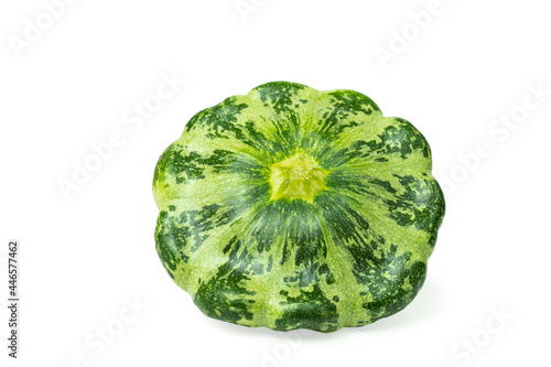 Green variegated pattypan squash isolated on white background. photo