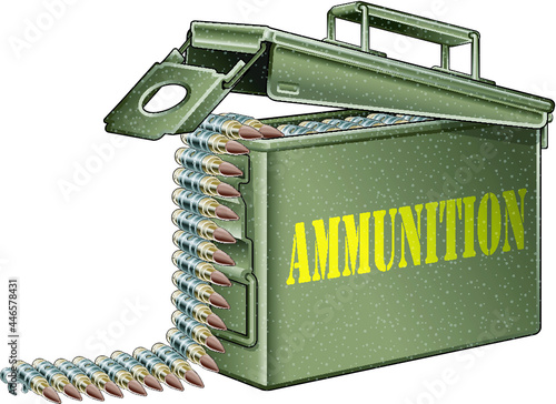 ammunition belt with gun cartridges in ammunition box
