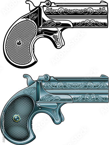 old  derringer pistol  with ornaments