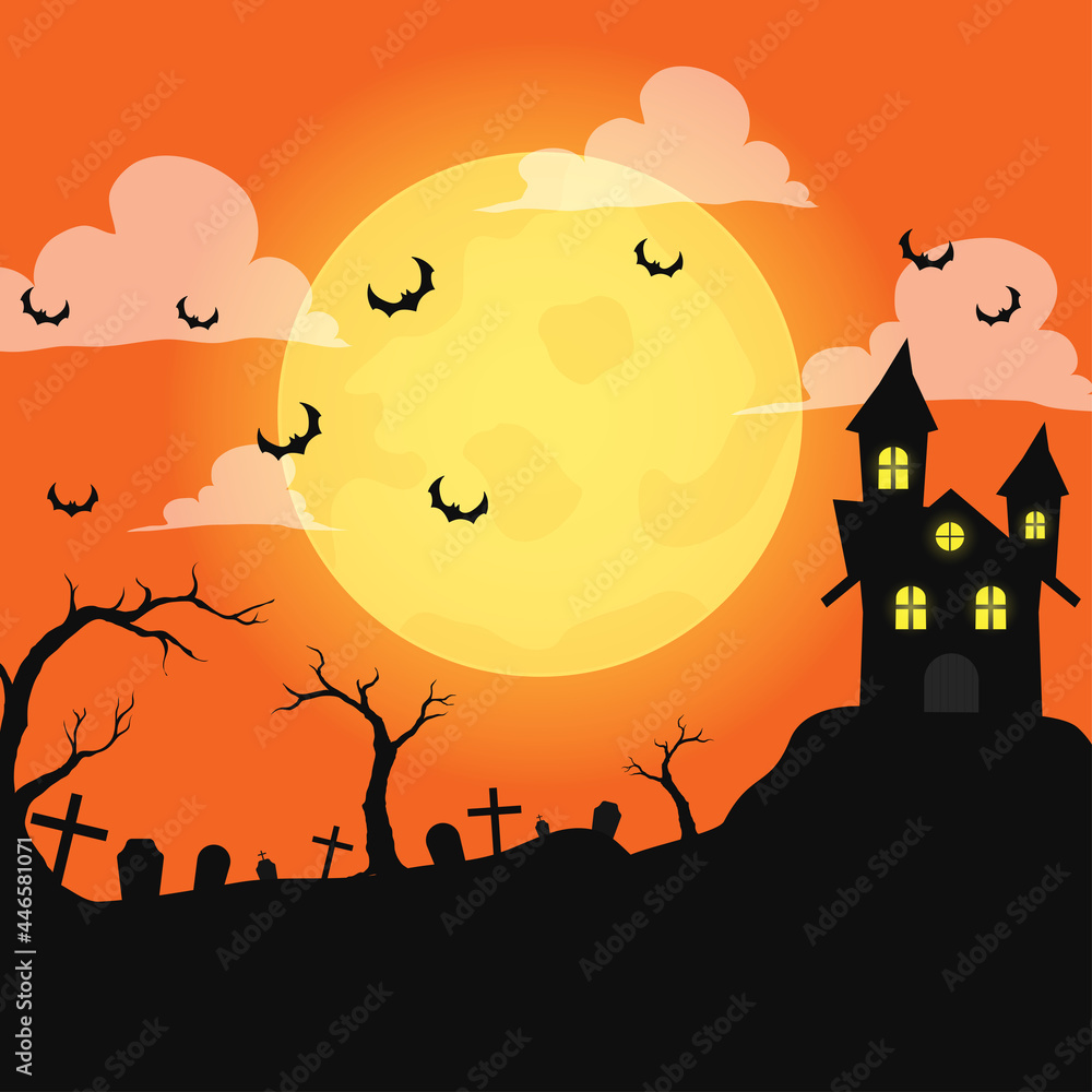 Vector Halloween abstract background. Full moon in night.