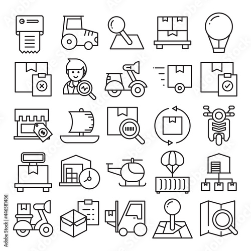 logistics, shipping and transportation icons set vector illustration