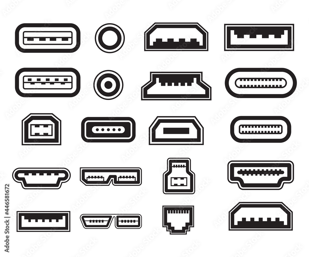 various types of usb ports symbol set vector illustration Stock Vector |  Adobe Stock