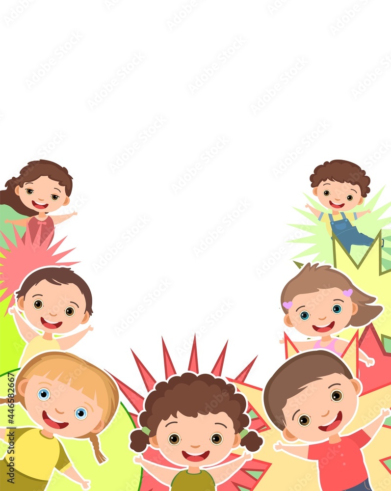 Children are joy. Frame. Happy childhood. Little boys and girls. Kid are having fun. Nice kid. Cartoon style. Isolated on white background. Vector Children are joy. Frame. Happy childhood. Little boys and girls. Kid are having fun. Nice kid. Cartoon style. Isolated on white background. Vector