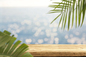 Desk of free space and sea landscape of summer time 