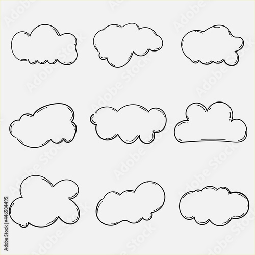 Set of cloud hand drawn line art with doodle style. .cloud element design vector illustration