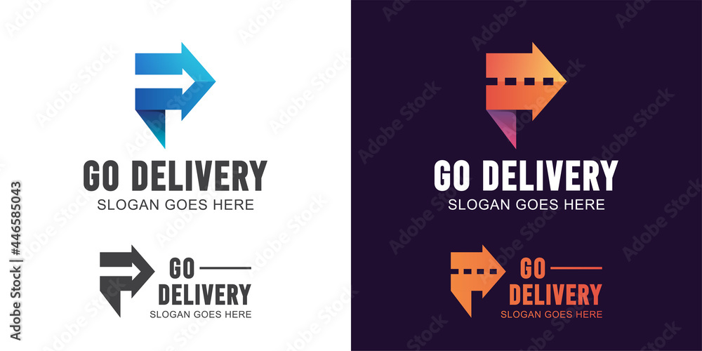abstract letter P with arrow and road symbol for logistics, transport fast delivery logo - obrazy, fototapety, plakaty 
