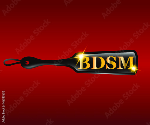 BDSM spanking with gold lettering on a red background, vector illustration photo