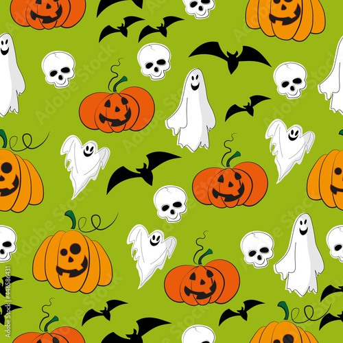 funny halloween pattern with pumpkins and ghosts
