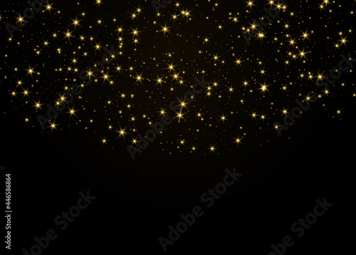 Black background with flaming golden particles.Abstract vector festive background with gold glitters and confetti for festive design.