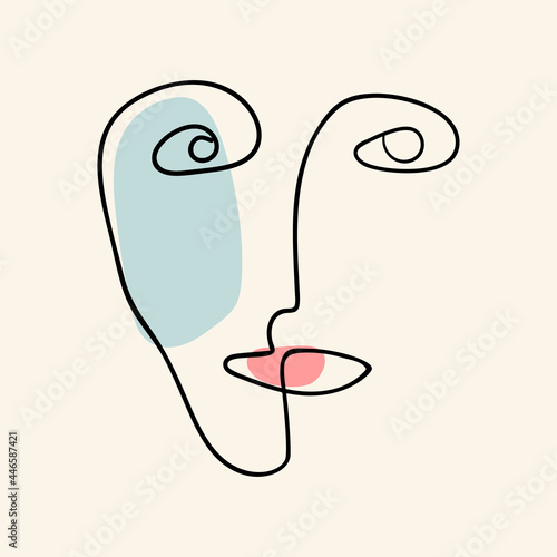 Abstract one line surreal face portrait. Vector illustration. Simple human head sketch. Digitally created drawing in minimalist style.