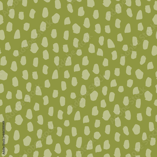 Hand drawn vector seamless pattern with spots and dots. Realistic painted brush strokes ornament in sage green color.