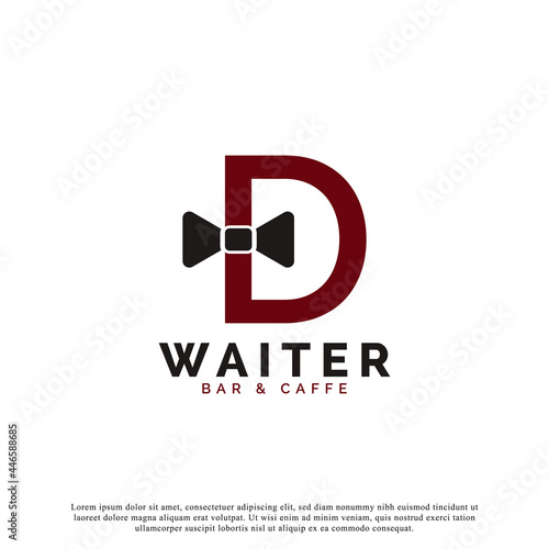 Initial Letter D Waiter Bow Tie Hotel Restaurant Logo Design. Waitress Vector Logo Template.