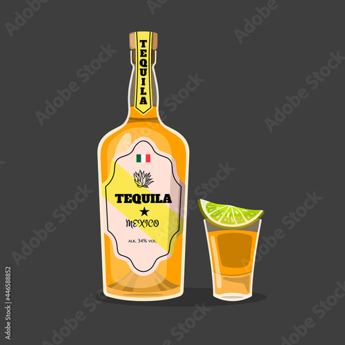 Cartoon tequila bottle. Mexican alcohol. Isolated drawing of mexico symbol. Traditional alcoholic drink poster