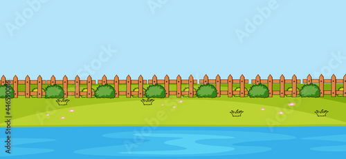 Empty park landscape scene with river