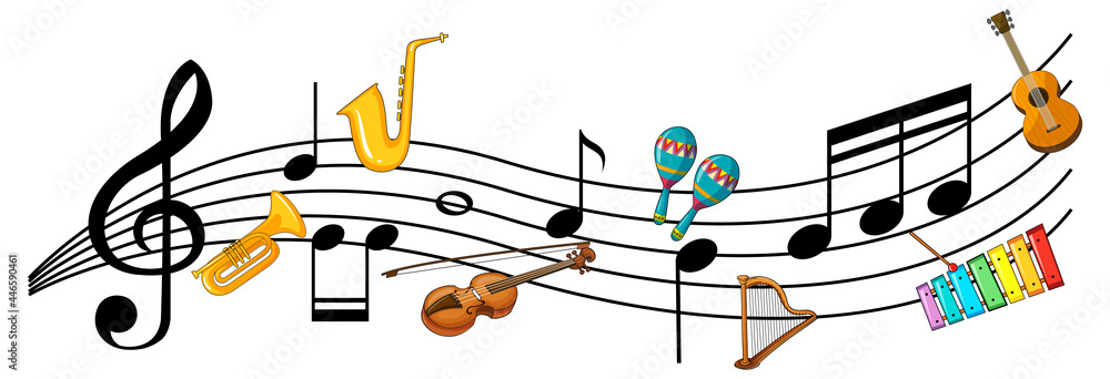 Musical melody symbols with many doodle kids cartoon character Musical melody symbols with many doodle kids cartoon character