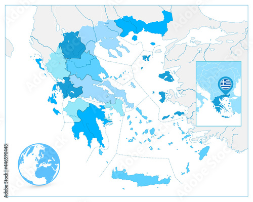 Greece Map in Colors of Blue. No text