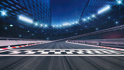 Ingelijste posters Formule 1 Verlicht racestadion bij nacht  © LeArchitecto
